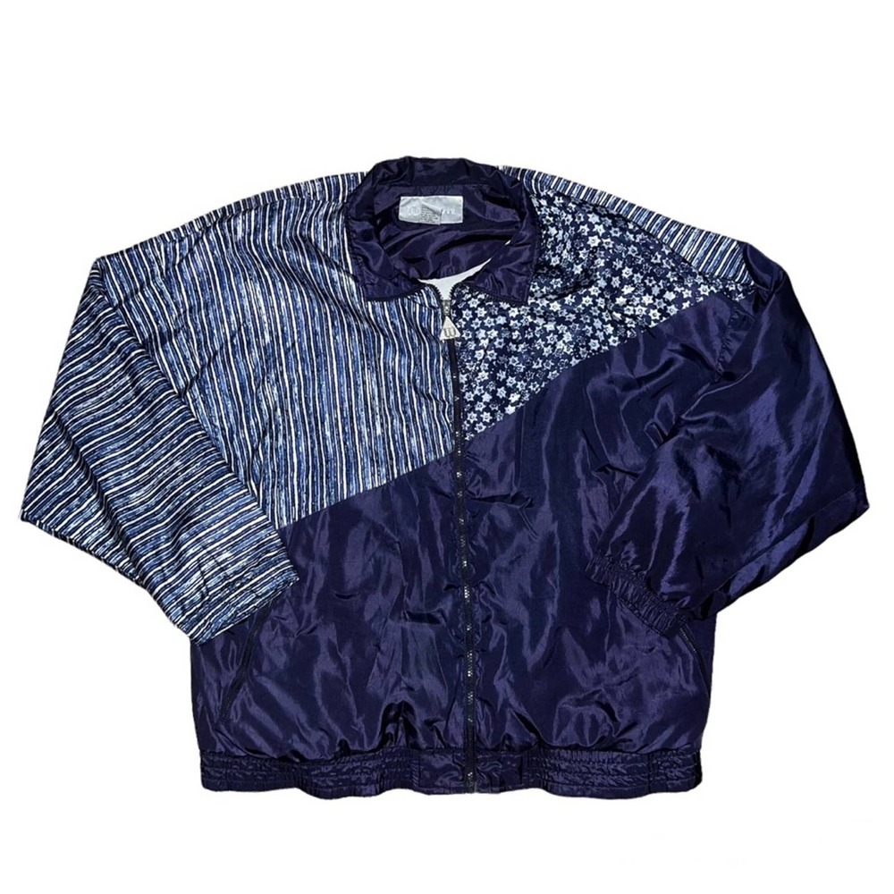 Vintage Wilson Trainer Light Casual Jacket Windbreaker Tennis Navy Blue Pattern